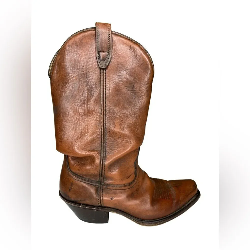 ACME Cowboy Boots Men D Brown Leather Pointed Toe Made In USA Vintage Size 10 - Picture 1 of 11